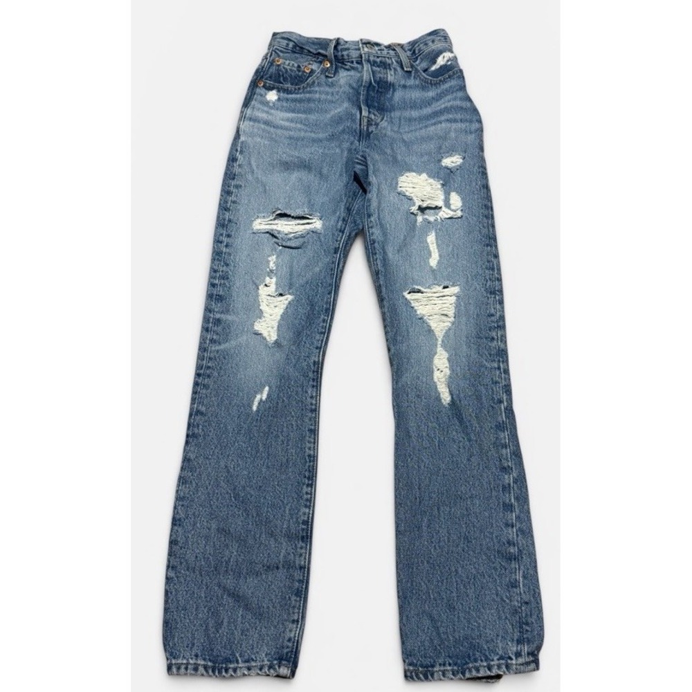 Levi's Premium 501 Straight Leg Jeans Blue Denim Distressed Women's 23x30 Y2K